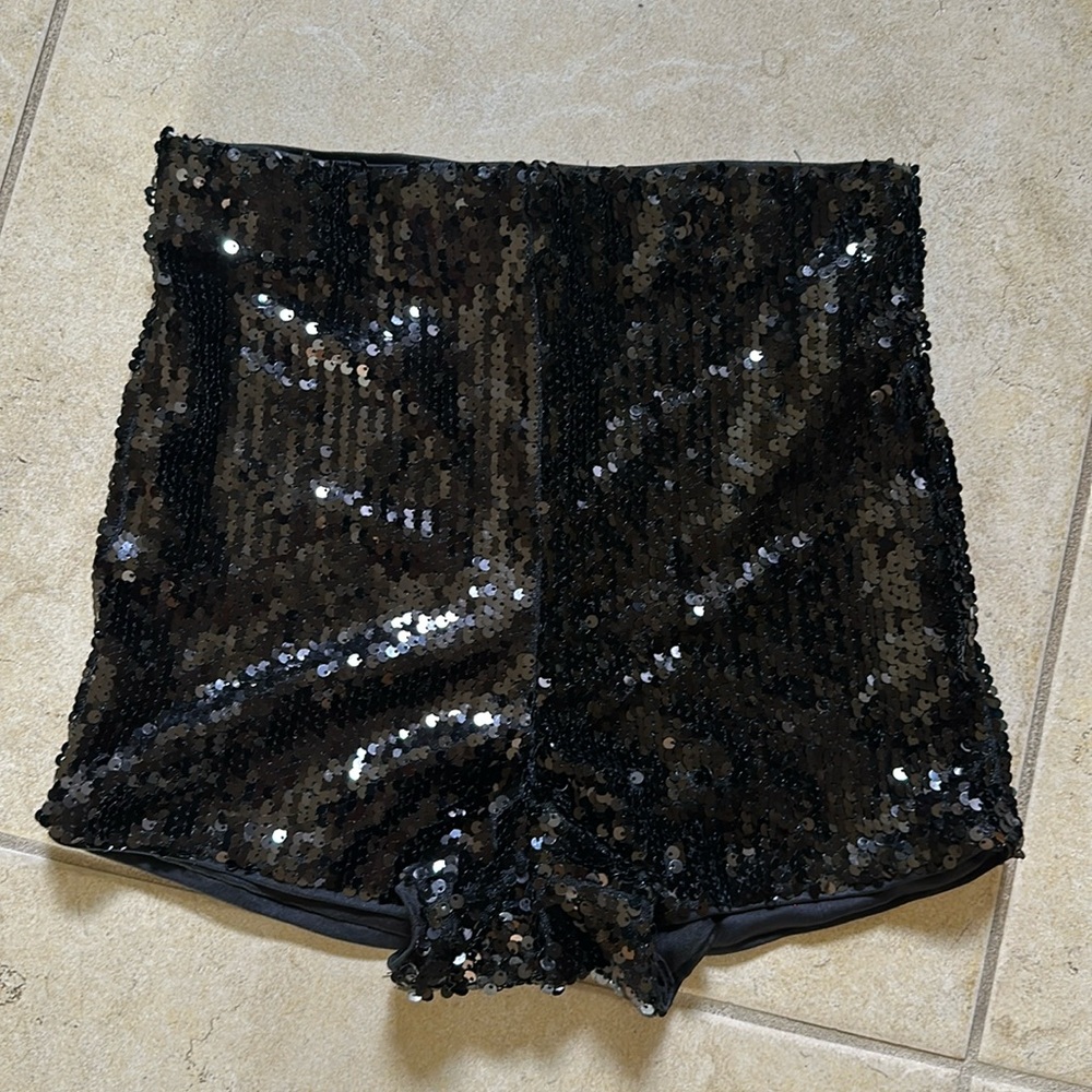High waisted sequined mini shorts